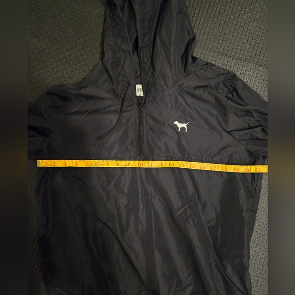 Victoria's Secret PINK Half Zip Jacket M/L Slicker Windbreaker Black Dog Hood - Picture 5 of 14